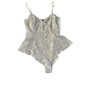 Vtg Gold Label Victoria's Secret White Ruffle Lace Teddy Bodysuit Sz L Bridal